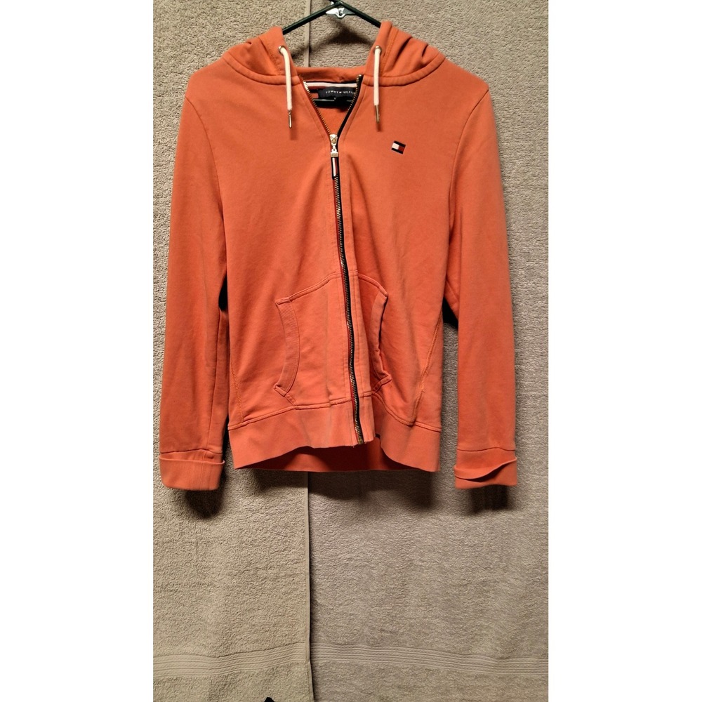 Tommy Hilfiger Womens Full Zip Hoodie CoralOrange Flag LogoSweatshirt Medium(b5)